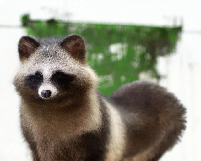 there is a raccoon standing on a rock in front of a building