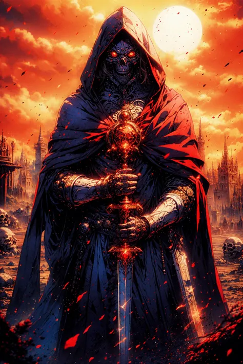 a poster of a man in a cloak holding a sword