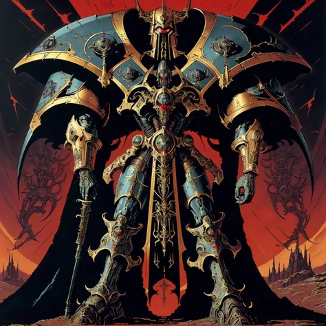 Masterpiece, (40k concept art), (Adeptus Mechanicus), tech priest, wearing Mechadendrite, epic, brutalism, highly detailed, RPG artwork, Warhammer, in library, oil on canvas, grimdark, bold colors, (by Philippe Druillet:1.2)