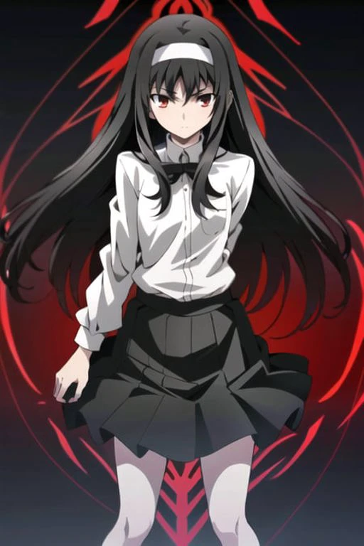 tohno akiha, masterpiece, best quality, 1girl, black hair, red hair, gradient hair, long hair, white shirt, (black skirt), hairb...