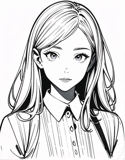 a drawing of a girl with long hair and a tie