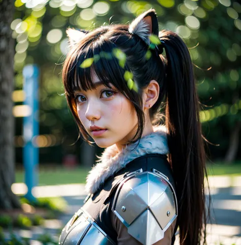 (masterpiece, best quality),(photorealistic:1.4),1 supercute kitty wear a origami gundam armor,fur,
((cute half-asian girl),twintails,upper body),from side,