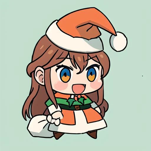 anime girl with santa hat and scarf holding a present