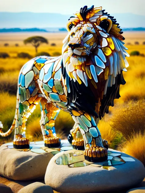 a close up of a statue of a lion on a rock