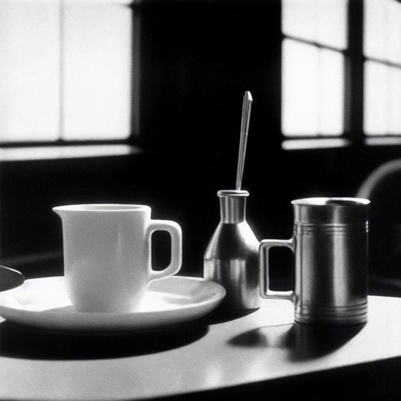 a breakfast still life.  art by Fritz Lang , Movie still Metropolis_e,