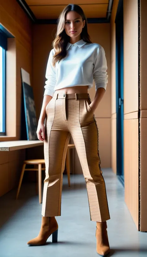 <lora:CardboardStyleXL:1>CardboardStyle pants, made from (textured:0.7) cardboard, simple, basic, corrugated, hand-crafted, in location: penthouse, <lora:add-detail-xl:0.5>