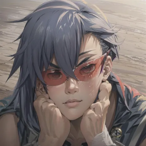 ((1boy, Kamina, Gurren Lagan)), (((sunglasses))), BREAK,  close-up, 
masterpiece, high quality cg, best quality, cheek squash, BREAK, (1boy, pov, disembodied hands, white sleeves), hands on anothers cheeks, puffy cheeks, BREAK <lora:cheeksquish-nv-v1:0.7> ...