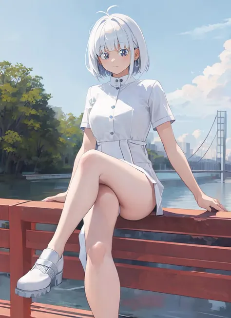 ((best quality)), ((highly detailed)), masterpiece, absurdres, (detailed eyes, deep eyes), (1girl), upper body, albino, white hair, short hair, red eyes, <lora:whiteeyelash:1.5>, eyelashes, very pale skin, <lora:skinnyv2:1>, skinny, (long legs), long arms,...