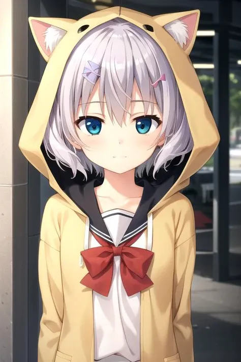 anime girl with cat ears and a hoodie