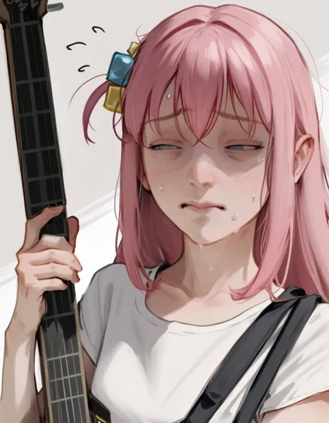 score_9, score_8_up, score_7_up,  1girl holding a guitar over her head, (bocchi the rock!:0.6), cube hair ornament, pink hair, l...