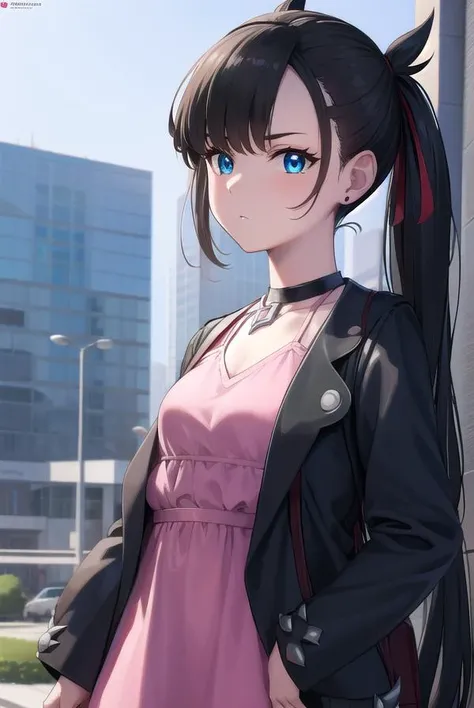 pokemonmarnie, <lyco:pokemonmarnie-lyco-nochekaiser:1>,
pokemonmarnie, aqua eyes, asymmetrical bangs, asymmetrical hair, black hair, hair ribbon, long hair, red ribbon, ribbon, twintails, (small breasts:1.2),
BREAK backpack, bag, black choker, black jacket...