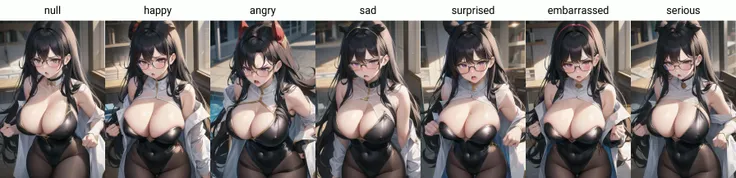 lora:add_brightness:0.5><lora:add_detail:0.5>1 woman,large breast, forehead,  black hair,  glasses,null,
leotard under see-through clothes,  pov,
 <lora:smile_slider:-3>