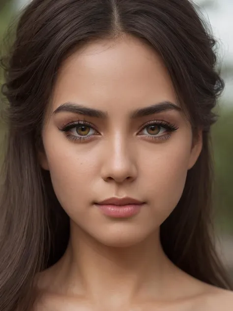 a close up of a woman with long hair and a dress