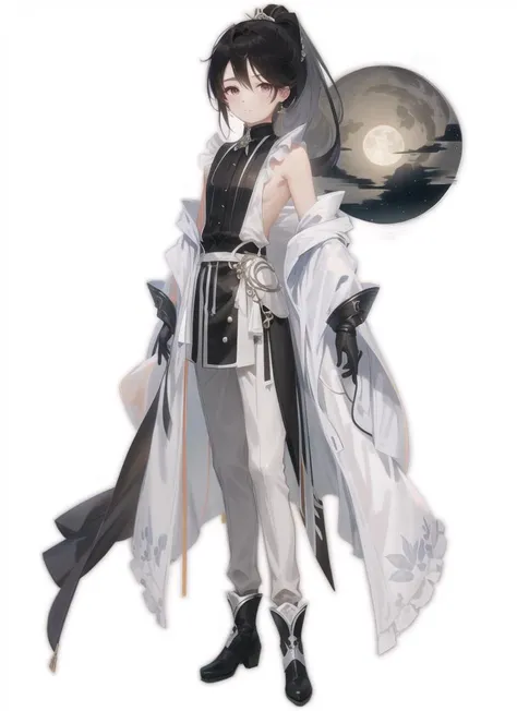 masterpiece, high quality,(1boy),looking at viewer,black hair ,ponytail, full body,short hair, hair stick, on the moon<lora:SD_JW3:1>