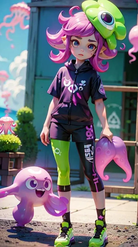 ((Best Quality, Masterpiece)) <lora:Tideplay:0.6> Tide Play, octoling, Inkling, Splat, , racing, pink, purple, jellyfish