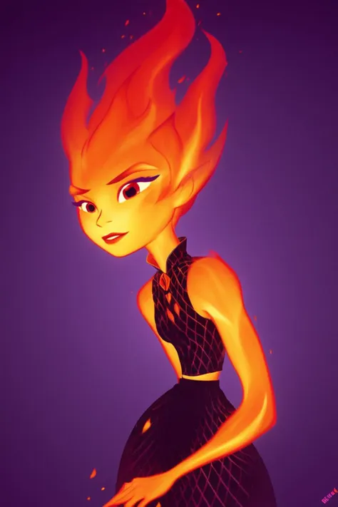 a drawing of a woman with a fire on her head