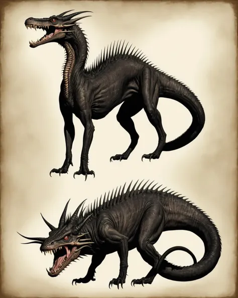 A grim depiction of a chupacabra:1.8, showcasing its reptilian features:0.7, fanged maw:0.6, and spiny back:0.5, all portrayed with nightmarish precision:0.8 in the unsettling style of The Resurrectionist:0.9. , <lora:The_Resurrectionist:0.75>