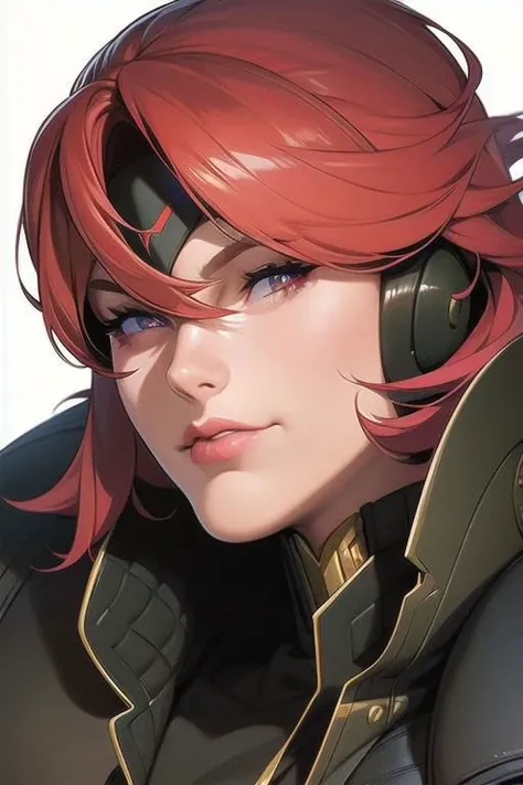 a close up of a person with red hair and headphones