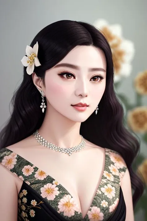 (masterpiece), best quality, highest quality, extremely detailed CG unity 8k wallpaper,original,highres,(depth of field:1.5),realistic:1.3, breasts, <lora:Fanbingbing_fbbV12:0.4>  <lora:fanbb_v10:0.5>,Bridal_Portrait_Style,1girl,  earrings, solo, jewelry, ...