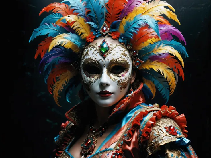 arafed woman in a colorful costume with feathers and jewels