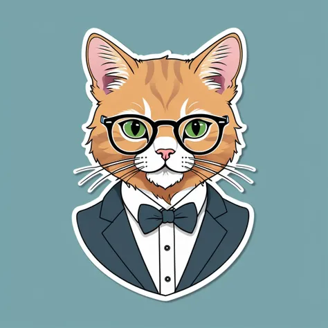 line art drawing ((a cute cat hipster with an ironic beard ")), masterpiece, best quality, Sticker, Cute sticker, Kawaii sticker, die-cut, plain background, illustration minimalism, vector, pastel colors, kawaii . professional, sleek, modern, minimalist, g...