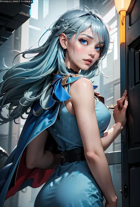 (masterpiece, best quality), 1girl,    <lora:KhunMaschennyJahad:0.8> KhunMaschennyJahad, 1girl, solo, long hair, blue eyes, blue dress, light blue hair, blue cape,