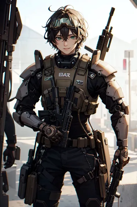 <lora:0300 Individual soldier exoskeleton armor suit_v1:0.5> ruanyi0300, armor, belt, gloves, mecha, robot, holding weapon, m4 carbine, assault rifle, holding gun, (no helmet:1.3),, absurdres, ultra detailed, masterpiece, best quality, aesthetic, detailed,...