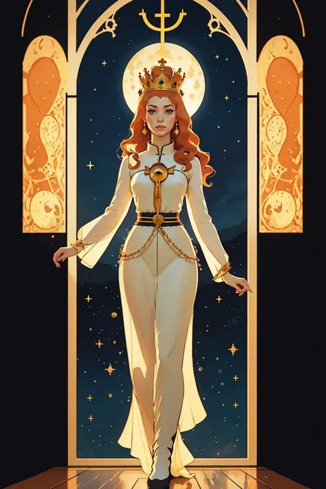 painting of a girl with long ginger hair in front of a church window, a cultural costume dress, a modest white tobe of a princess, a holy, saint, priestess
1girl, looking at the viewer, female focus, tall, realistic, /full-body/
castle, sky, night sky, moo...