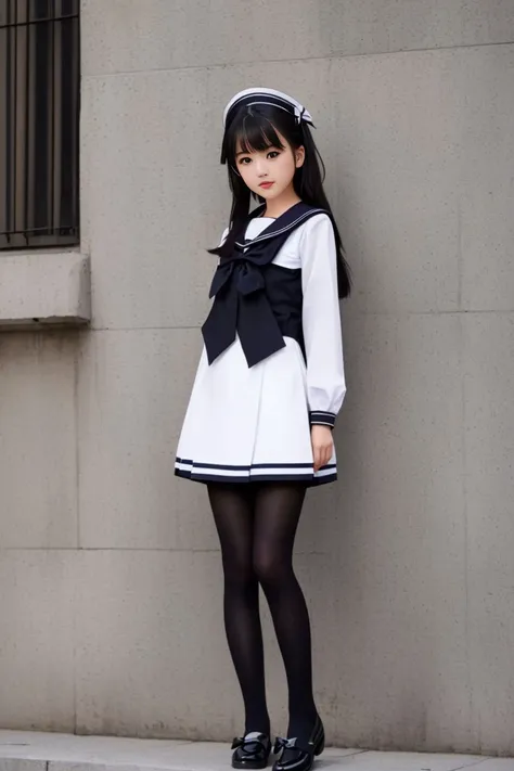 modelshoot style, (extremely detailed cg unity 8k wallpaper),1girl, solo, long_hair, shoes, bow, sailor_collar, long_sleeves, st...