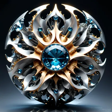 solo, rating:safe, A photo of a fractal inspired, metal and gemstone sculpture. masterpiece, sharp focus, highly detailed, high quality, digital illustration,  intricate details, elegant, beautiful, light reflection, trending on artstation, sharp focus, ph...