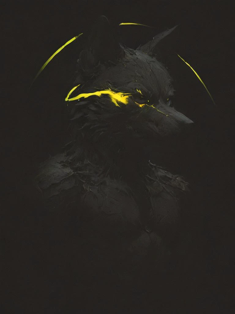necessary accessory, an evil plotting wolf with a laser on its head, villains finest selection, cutting trough the darkness, neon yellow paint , <lora:- SDXL - conrtneo _neon-concrete _V1.0:0.8>, <lora:- SDXL - vntblk_vanta_shapes_V1.0:0.8>
