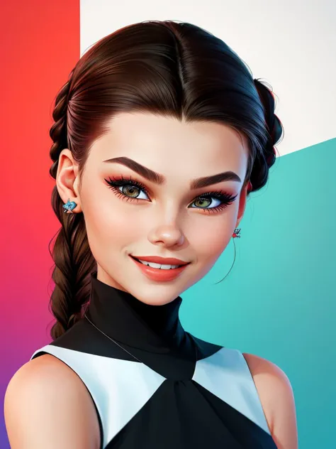 (geometric design, sharp angles, bold colors, clean lines:1.15), <lora:sd15_KadritskayaBogdasha_v1.0:.9> KadritskayaBogdasha, focus on eyes, close up on face, smiling, wearing jewelry, hair styled as fishtail braided chignon, vignette