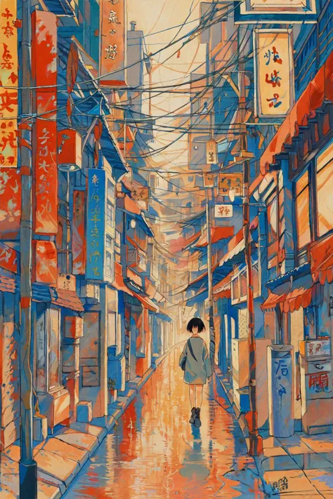 masterpiece,best quality,ultra detailed,by tsubonari,(1girl:1.2),girl walking on street,facing viewer,female focus,