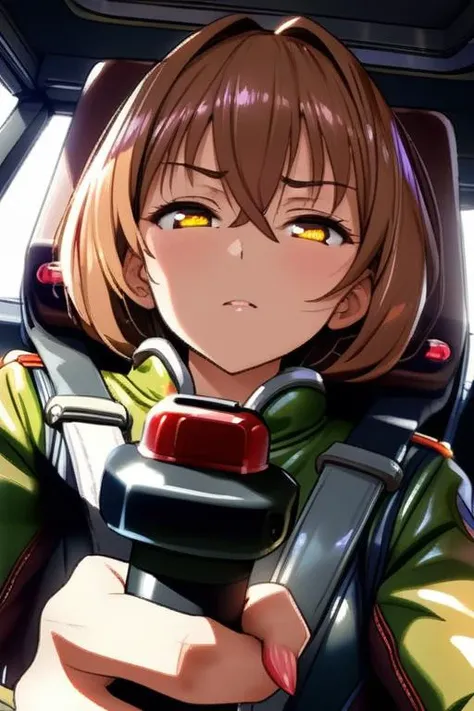 masterpiece,best quality,ultra detail, gundamwingcockpit,girl,face focus,holding joystick,seatbelt,pilot suit, shiny eyes<lora:gundamwingcockpitXL2:0.7>,upper body,nishizumi miho