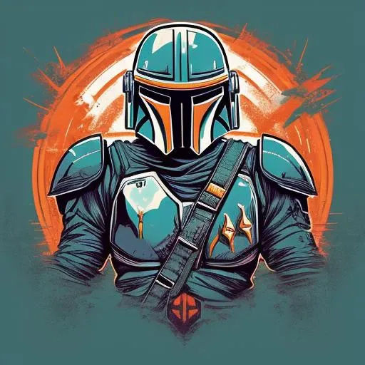 a digital vector art, image of the mandalorian, splash style art, flat color palette, <lora:T-shirt_Design_v1-10:1>, yoji shinkawa