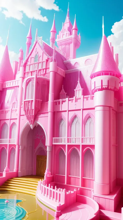 Pink colored <lora:BarbieCore:0.8> BarbieCore castle, (shiny plastic:0.8), (pink plastic:0.9), anime style