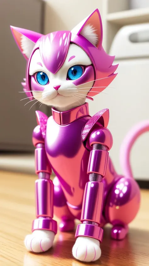 Pink colored <lora:BarbieCore:0.8> BarbieCore cat body, (shiny plastic:0.8), (pink plastic:0.9), anime style