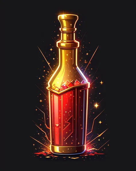 game icon institute, game icon, bottle, red, sparkle, black background, <lora:game icon institute_yanjiusuopingzi_v3-000020:0.8>