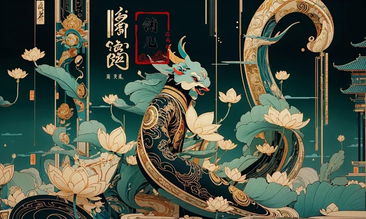 illustrations,guochaocyan background
Calligraphy, Golden line
<lora:guochao_20231107061426:0.8>