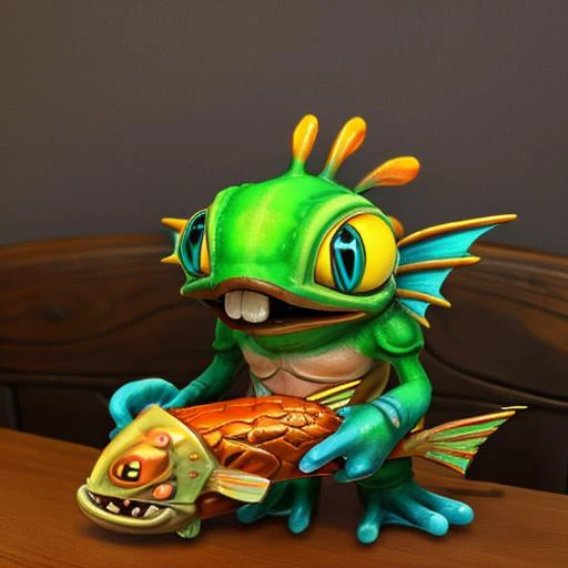 murky sitting in a cafe drinking tea <lora:MurkyLora:0.8> solo, teeth, pokemon (creature), fangs, turtle, holding, fish, murky (creature), Highly detailed, masterpiece, best quality, photorealistic,