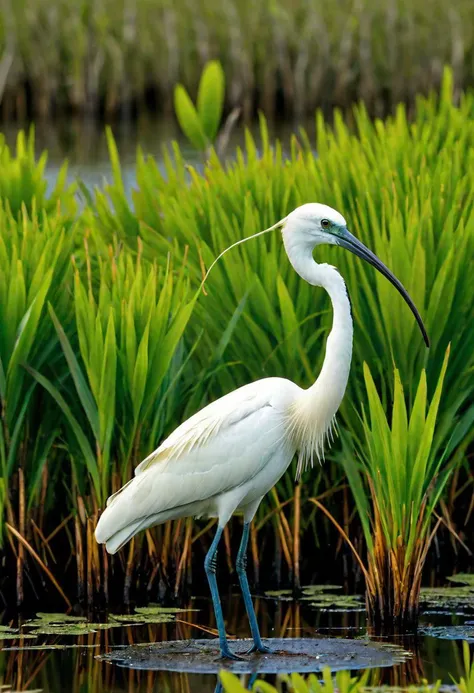 araffe standing in shallow water with long beak and long legs