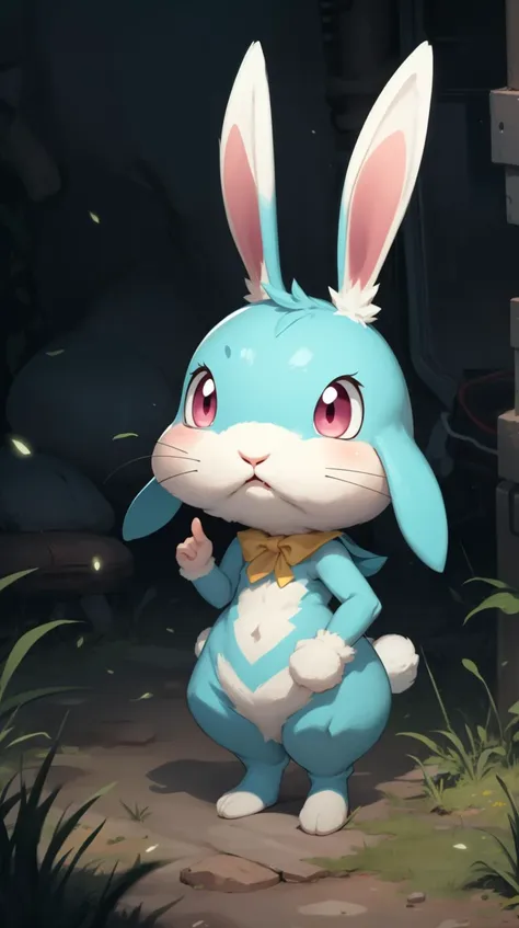 a cartoon bunny standing in the grass with a bow tie