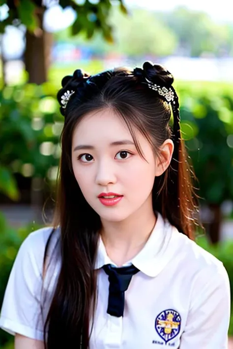 <lora:rosyZhao_rosyZhao:0.9>,masterpiece, best quality, 1girl, aqua eyes, black hair, closed mouth, multicolored background, looking at viewer, outdoors, solo, upper body, alluring, clean, beautiful face, pure face, pale skin, sexy pose,((school uniform)),...