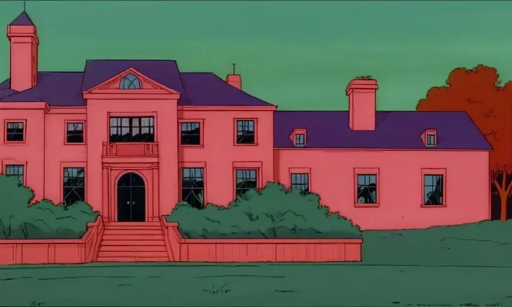 xmtas1992, cartoon, flat colors, outdoors, mansion, xaviers school for gifted