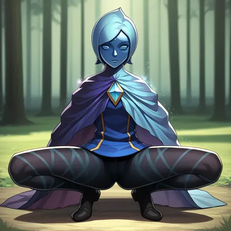 a cartoon picture of a woman in a blue outfit sitting on a ground