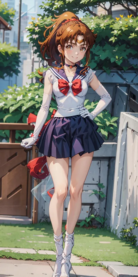 anime girl in a short skirt walking down a sidewalk