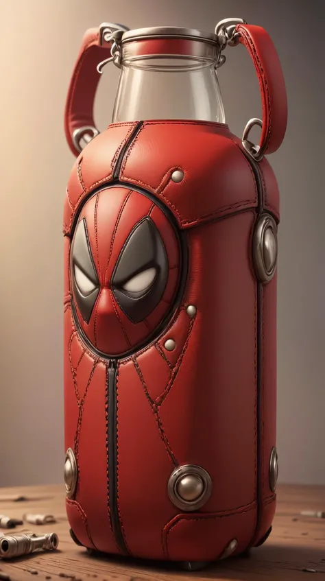 <lora:DeadpoolStyle:1> DeadpoolStyle bottle, (leather:0.6), (Masterpiece:1.3) (best quality:1.2) (high quality:1.1)