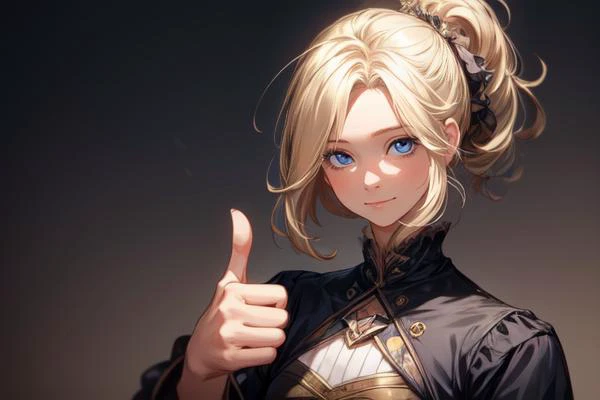 masterpiece-anatomy-perfect,detailed eyes, Perfect features, (masterpiece), (best quality), <lora:add_detail:1>,(((solo))),1 girl,small finger, small hand, thumbs_up, blonde hair,