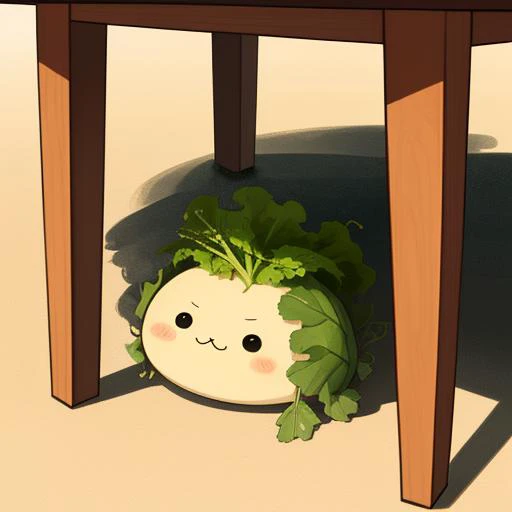 small cute vegetable living under a table