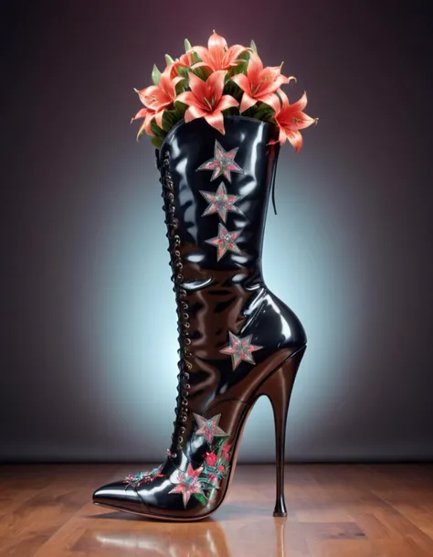 Hyperrealistic art <lora:LatexID_-_Ai_Heels:1>Stiletto design showcase, blurry background, Extremely high-resolution details, photographic, realism pushed to extreme, fine texture, incredibly lifelike . Extremely high-resolution details, realism pushed to ...